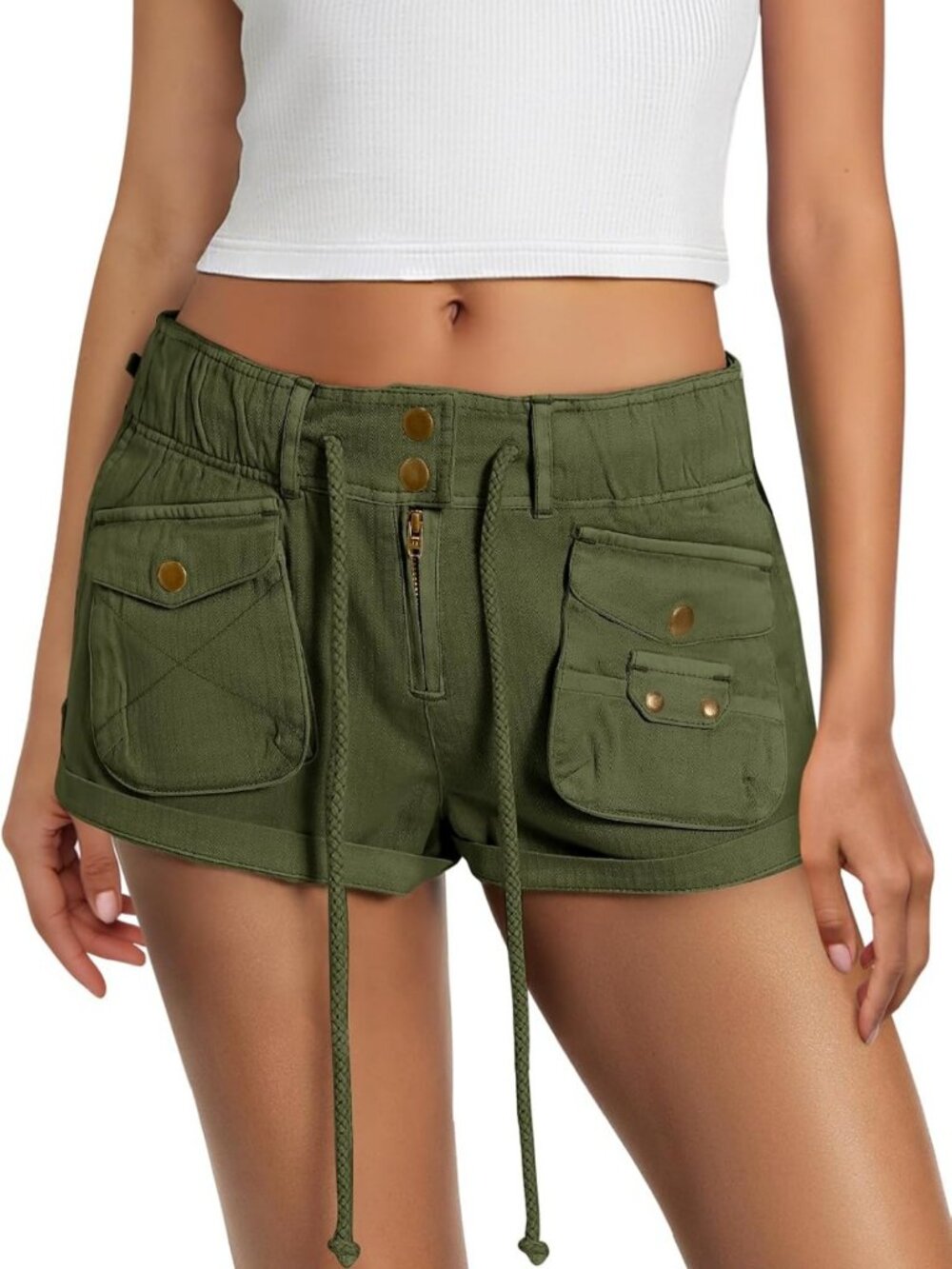 Casual Low Rise Women's Cargo Shorts with Drawstring & Elastic Waist - Perfect